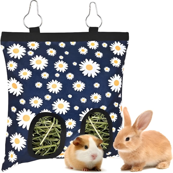 ACDANC Rabbits Hay Feeder Bag for Bunny,Guinea Pigs,Chinchillas-Hanging Washable 2-Hole Hay Dispenser with Oxford Fabric,Small Animal Cage Accessories