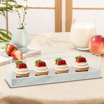 Wekvgz Rectangular Cake Tray with Lid Acrylic Rectangle Cake Stand Clear Rectangle Cake Platter Marbleized Bakery Display Case Reusable Dessert Display Case Cake Tray for Countertop Cakes