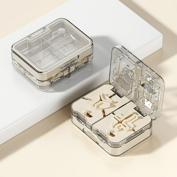 Pill Cutter Splitter 1/3, 1/4 with Centering Device for Small and Large Oblong Oval Tablets with Pill Storage, for Quarter, Third and Half