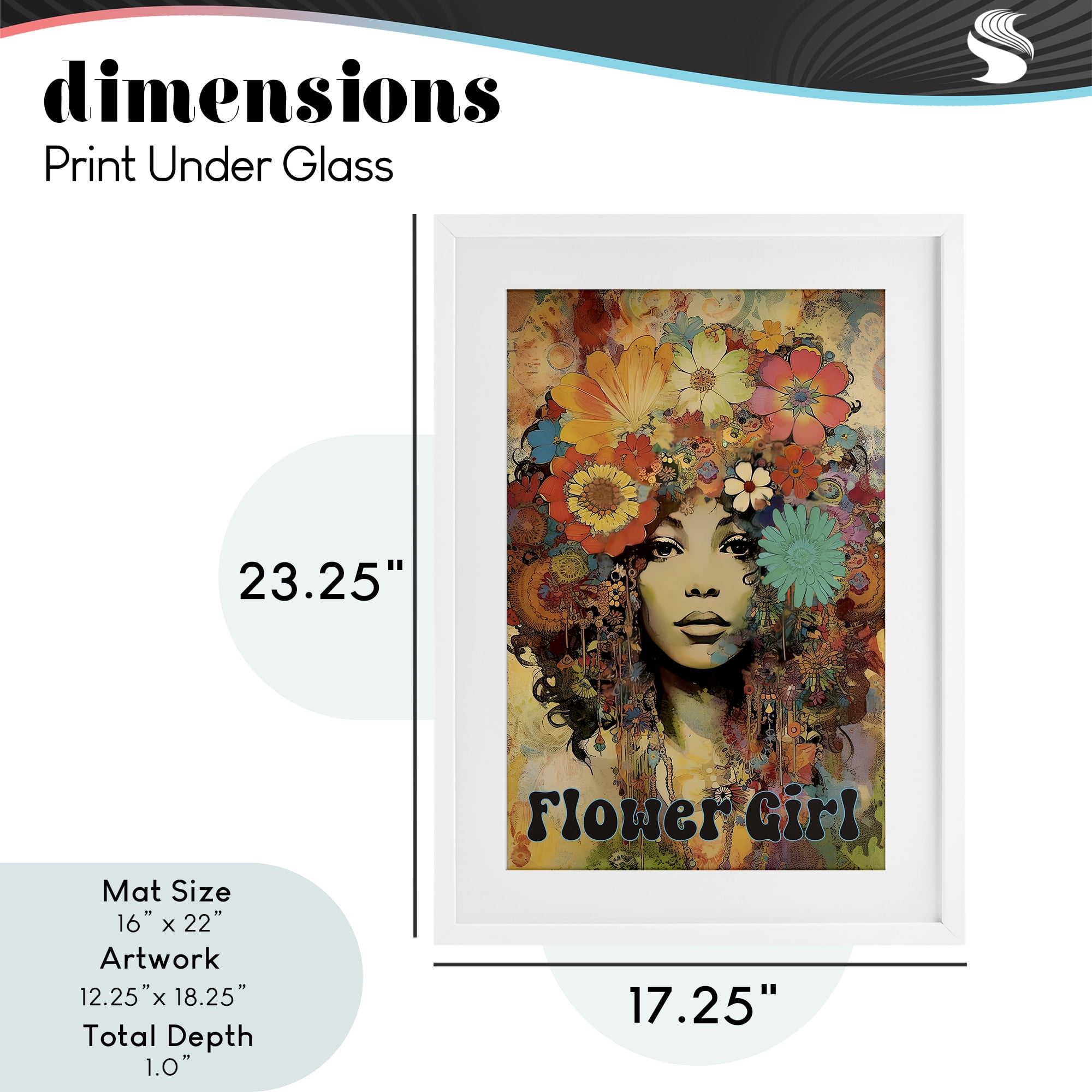 Bohemian Flower Girl White Framed Print Under Glass, design by Sasha