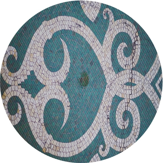 Ahgly Company Machine Washable Indoor Round Transitional Dark Blue Grey Blue Area Rugs, 7' Round