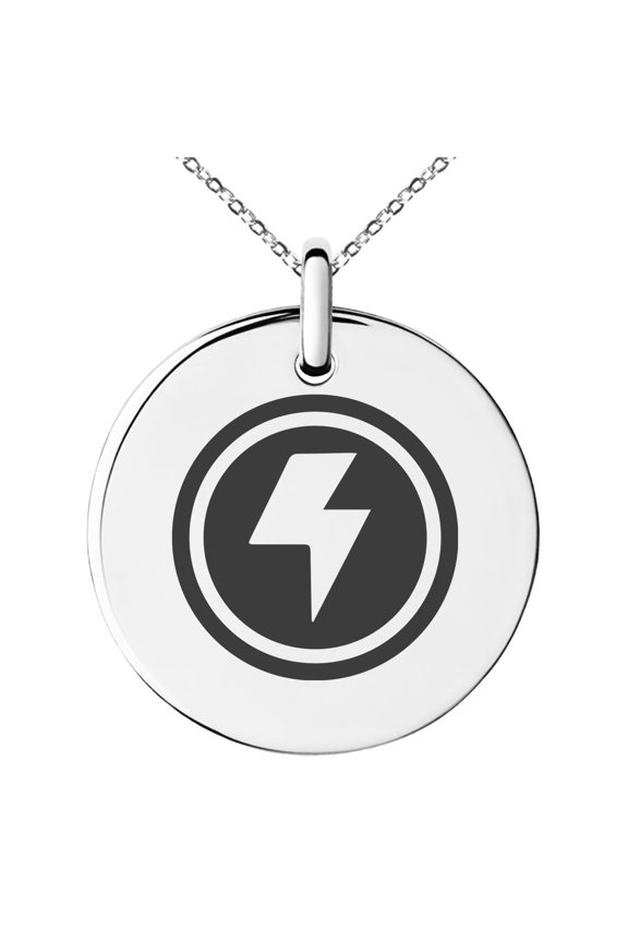 Stainless Steel Electric Element Rune Engraved Small Medallion Circle Charm Pendant Necklace