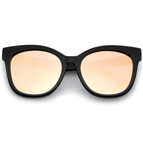 sunglassLA Unisex Women's Horn Rimmed Color Mirror Flat Lens Oversize Cat Eye Sunglasses 57mm (Black / Pink Mirror) - 57mm