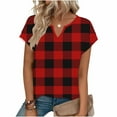 thumbnail image 4 of Guluxicc V Neck T Shirts for Women Short Sleeve Plaid Casual Loose Tops Spring Summer Womens Shirts, 4 of 6