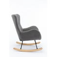 thumbnail image 3 of Comfortable Upholstered Fabric Rocking Chair Padded Seat with Solid Rubber Wood Leg, Mid Century Modern Metal Fram Lounge Arm Chair for Living Room Bedroom, Grey, 3 of 7