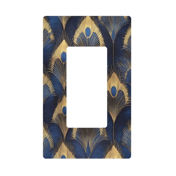 Yayeee Rocker Switch Wall Plate 1-Gang 4.6"x2.9" Home Decorative Outlet Cover, Blue Peacock Feathers Pattern