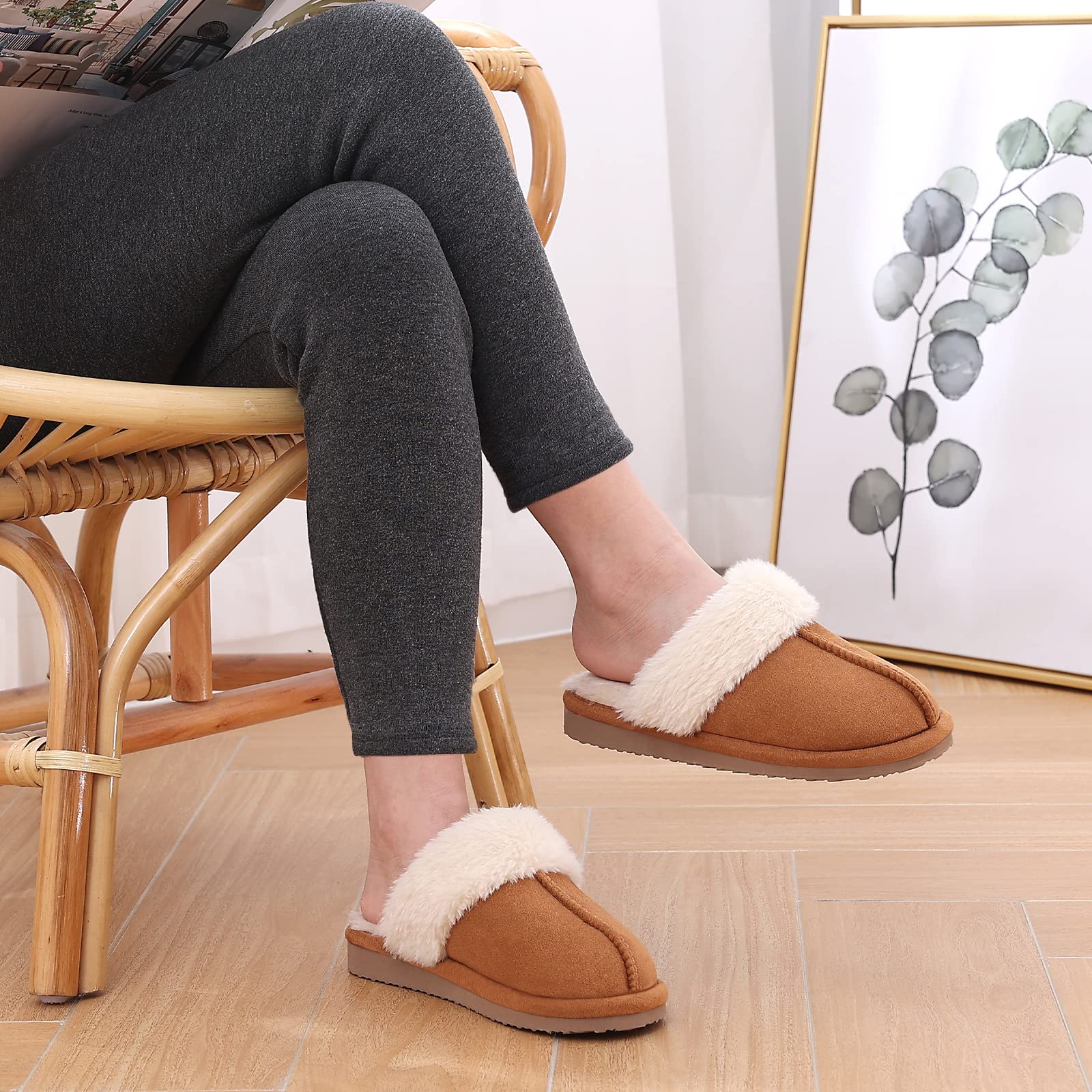 Litfun Women's Fuzzy Memory Foam Slippers, Brown photo 7
