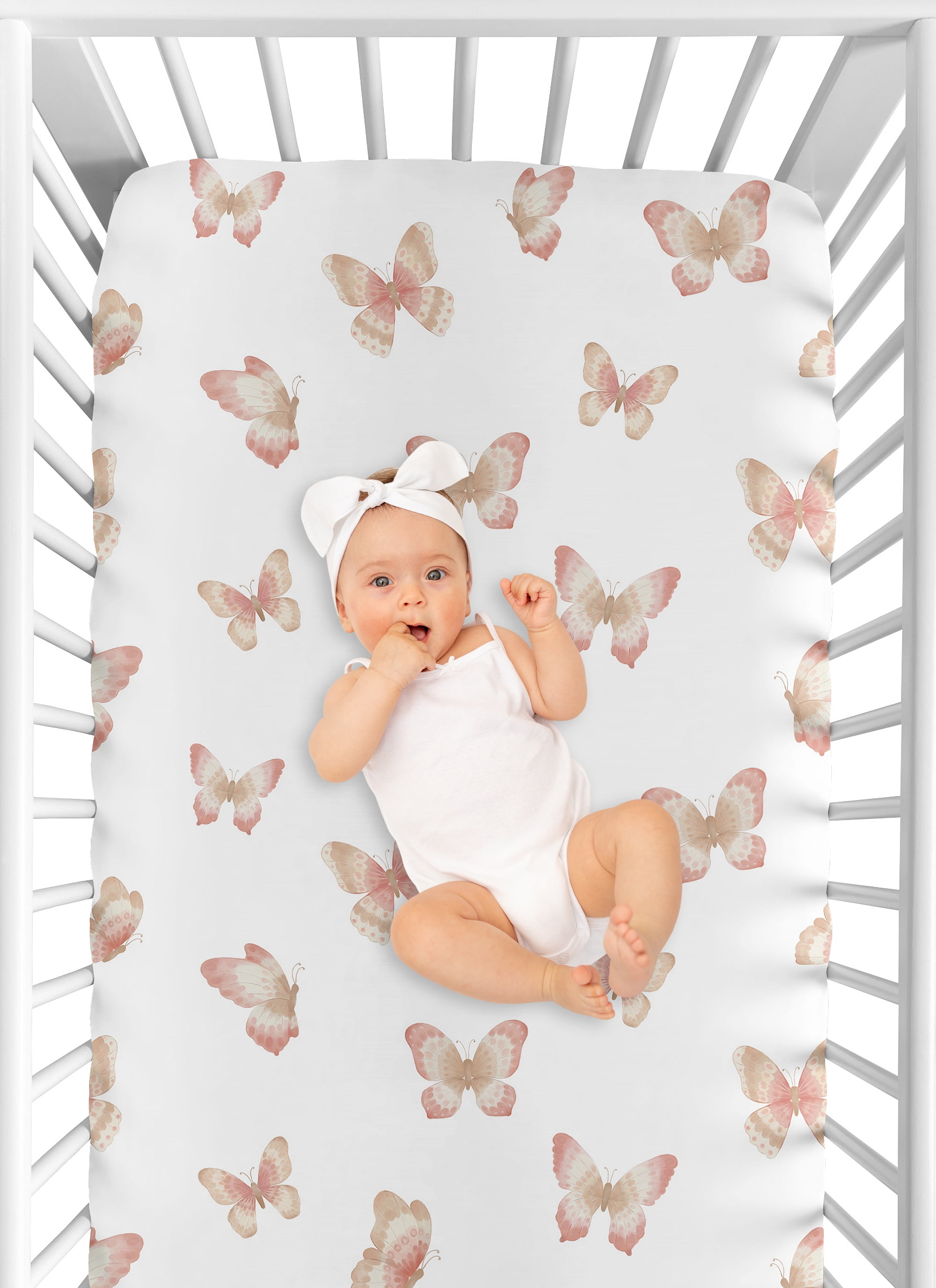 Sweet Jojo Designs Butterfly Pink and Taupe Fitted Crib Sheet