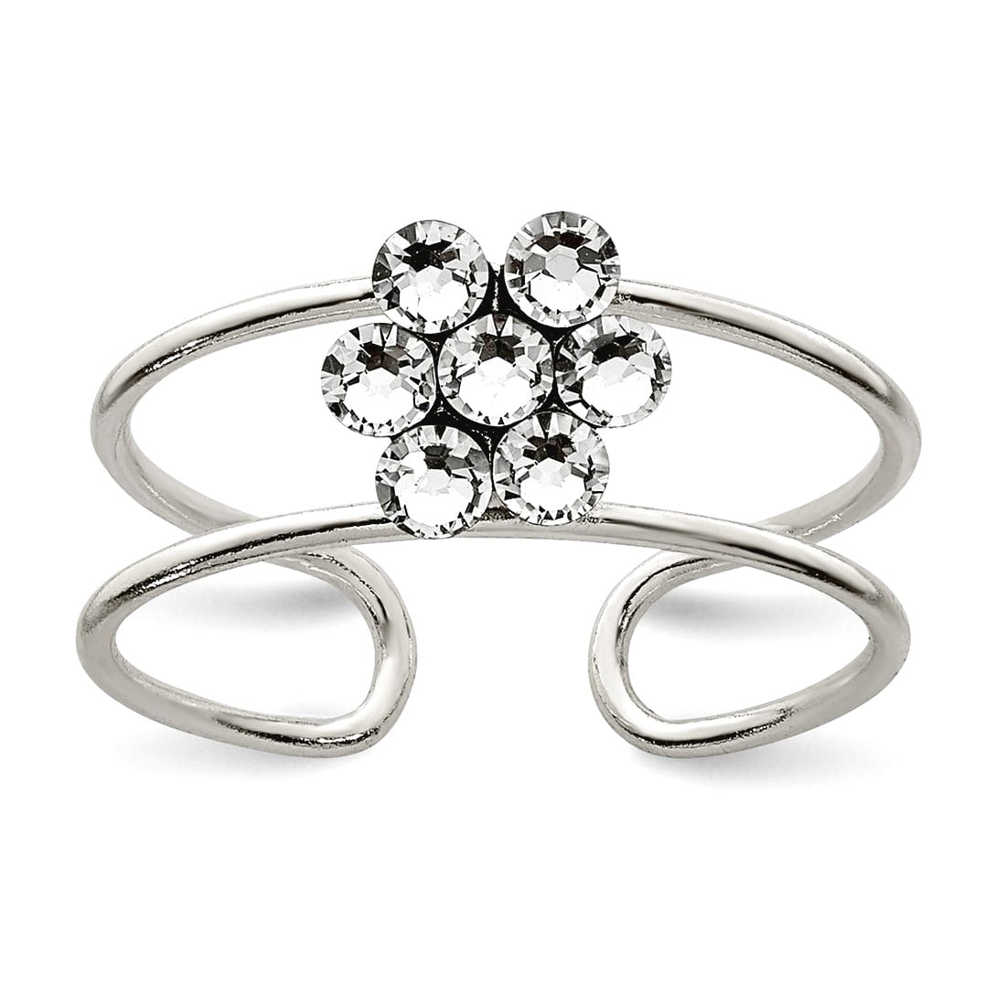 925 Sterling Silver Polished Cubic Zirconia Flower toe ring 5mm Wide toe ring for Women