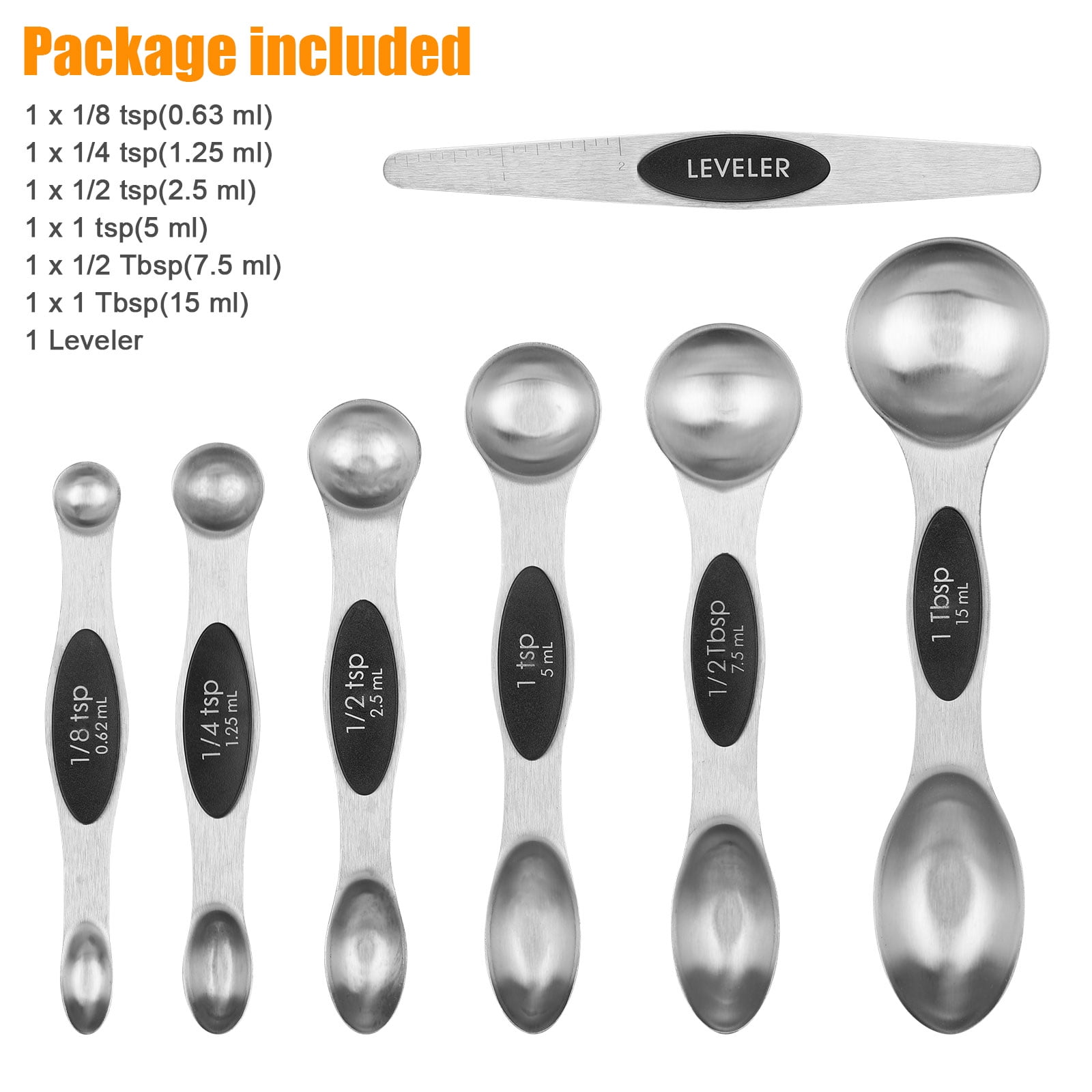 Magnetic Measuring Spoons Set of 9 Stainless Steel Stackable Dual Sided Teaspoon  Tablespoon-Black - Measuring Cups & Spoons - New York, New York, Facebook  Marketplace
