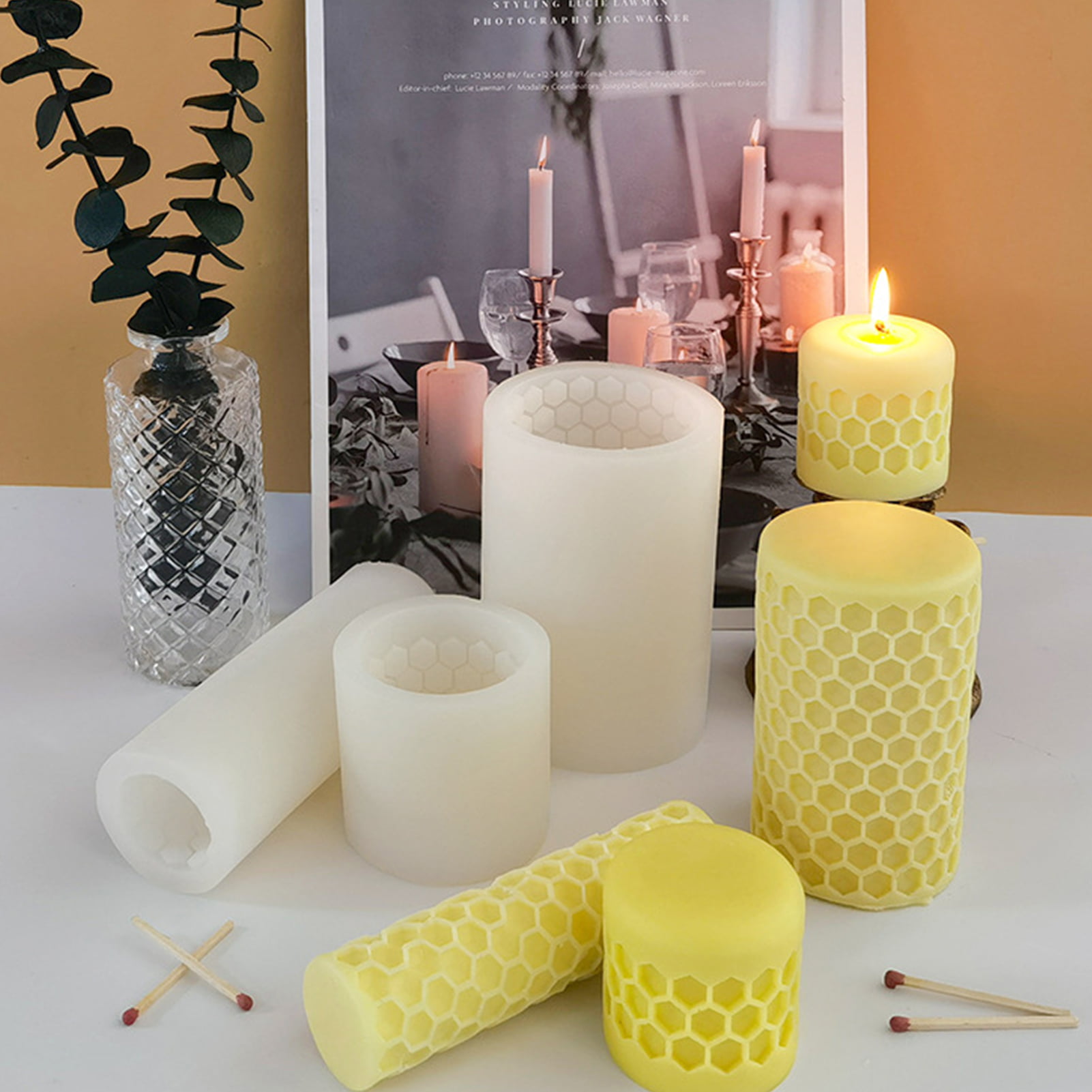 3D Simulation Honeycomb Candle Molds Silicone, DIY Pillar Candle