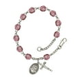 thumbnail image 1 of St. Gabriel Possenti Silver Plate Rosary Bracelet 6mm February Purple Fire Polished Beads Crucifix Size 5/8 x 1/4 medal charm, 1 of 1