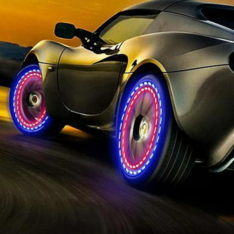 Lngoor Car Wheel Tire Light, 4-Pack Solar Energy Motion Sensors Flashing Colorful Gas Nozzle LED Tire Schrader Valve Cap Lights Lamp Bulb Waterproof