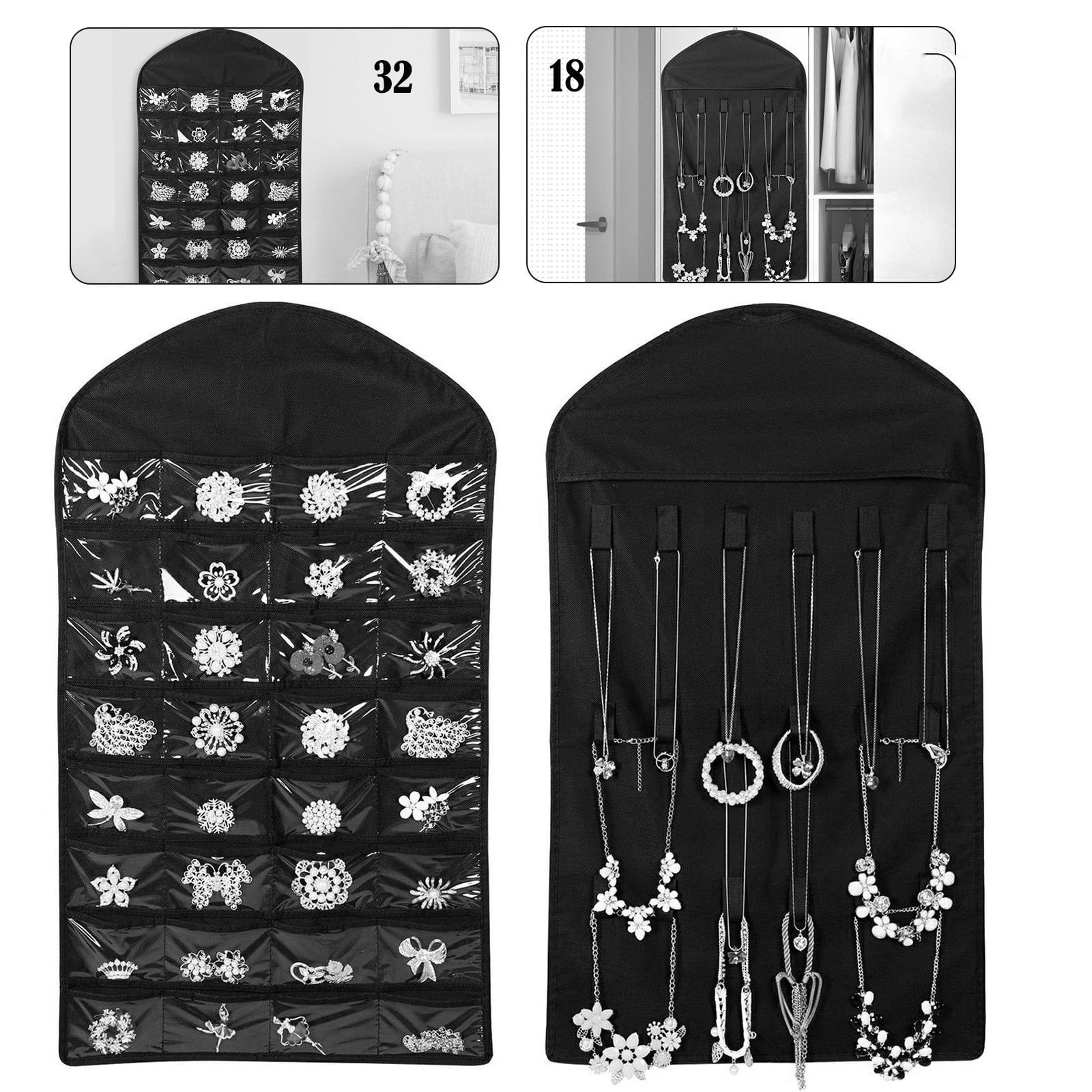 Closet Hanging Jewelry Organizer Necklace Storage Holder Travel Display Case Bag 