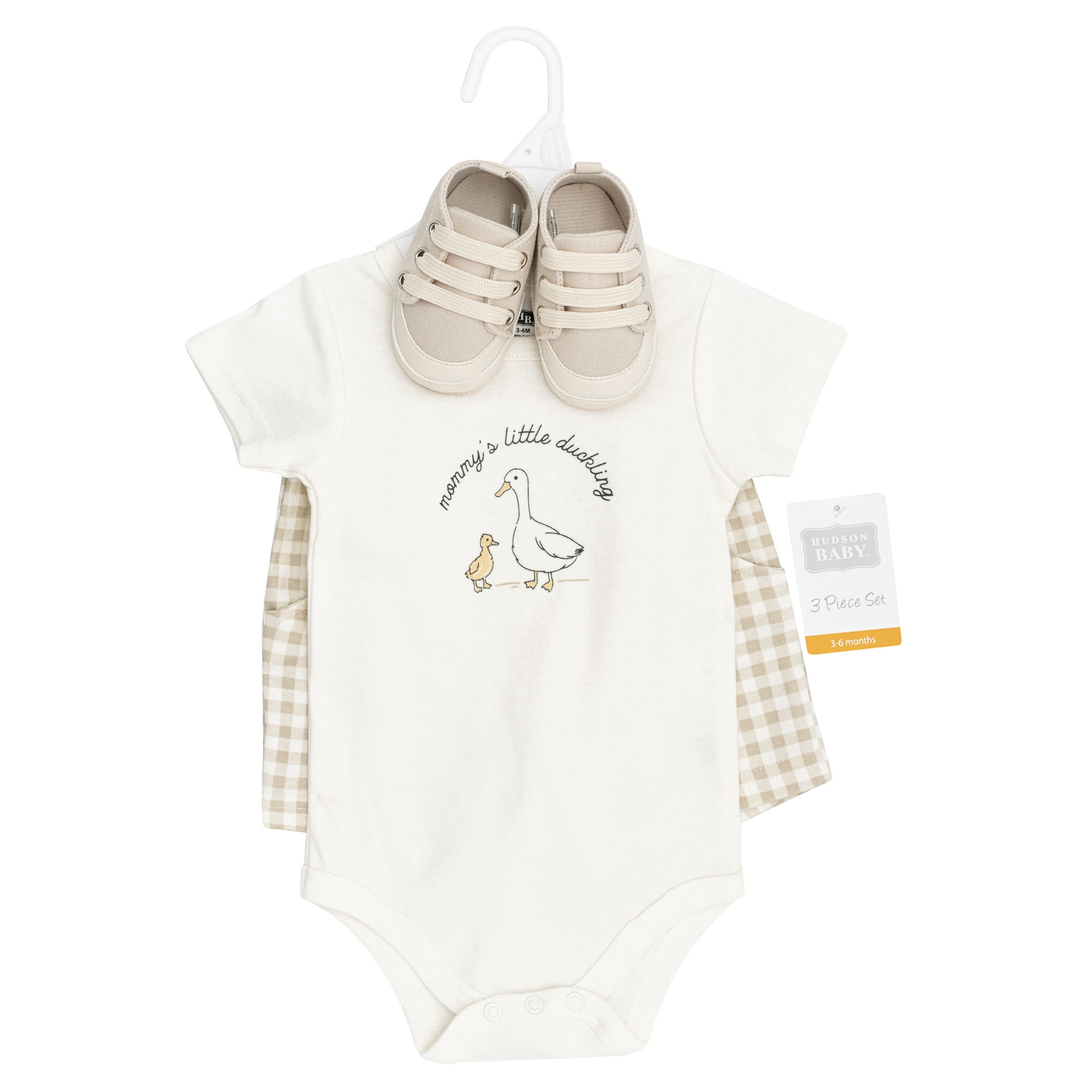 Hudson Baby Boy Cotton Bodysuit, Shorts and Shoe Set, Little Duckling, 9-12 Months
