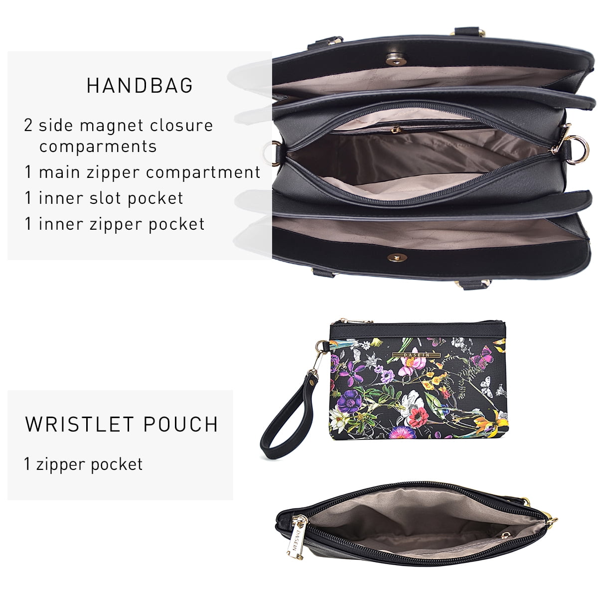 Dasein Women Satchel Handbags Shoulder Purses Totes Top Handle Work Bags with 3 Compartments