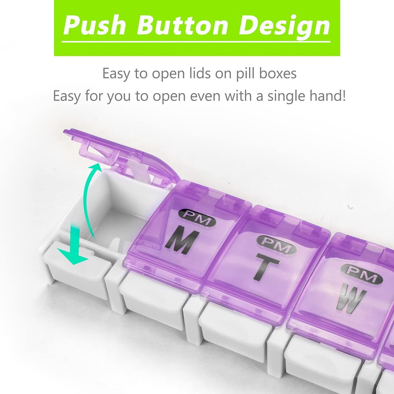 Xlhshop 7 Day AM PM Pill Organizer, 2 Times Daily Large Pill Case, Push Button Pop Open Pill Box, Portable Weekly Medicine Holder for Pills, Vitamins, Fish Oil & Supplements