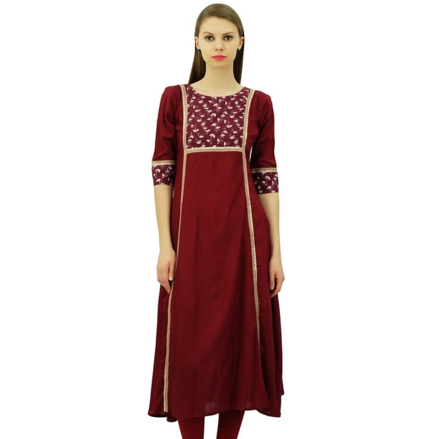 Bimba Kurta en Dentelle en Rayonne Unie pour Femmes, Tunique Ethnique Sans Manches 3/4