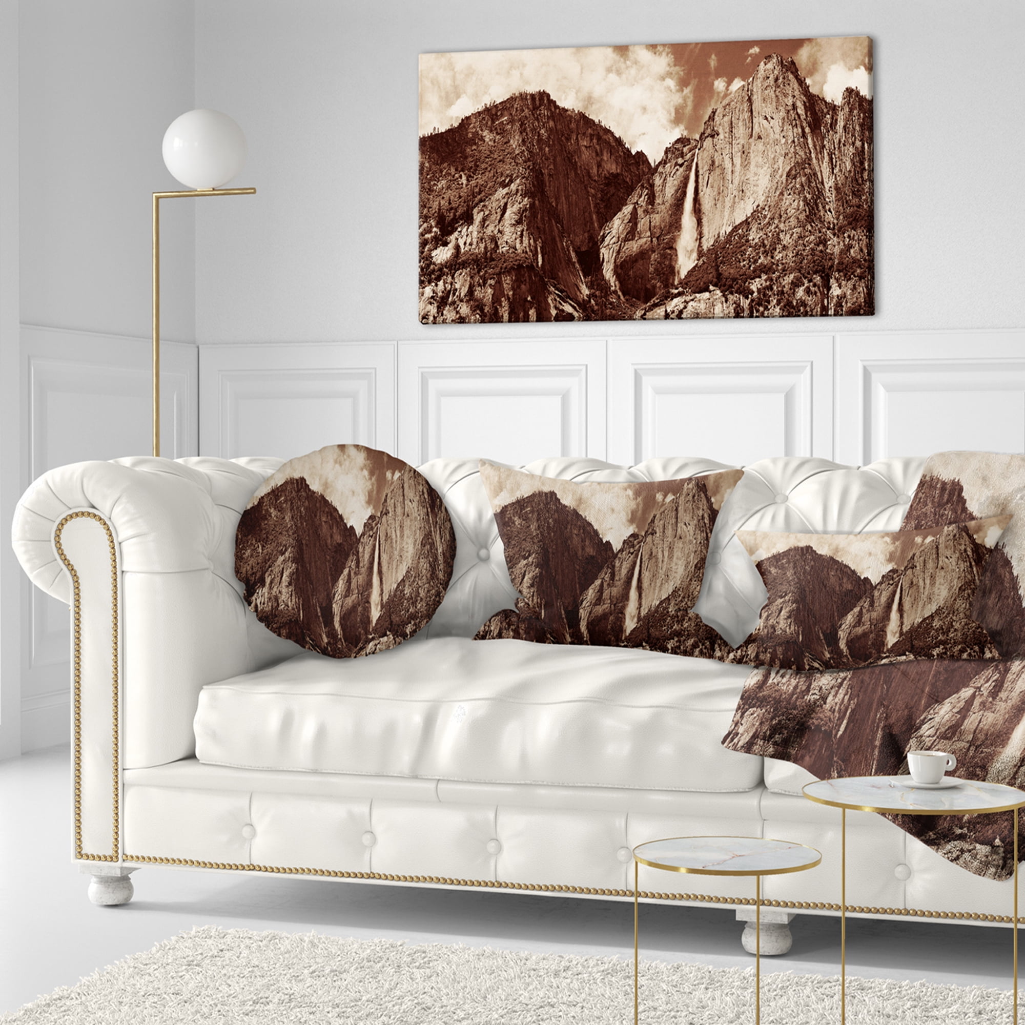 Designart Yosemite Waterfall Panorama - Seashore Throw Pillow - 12x20