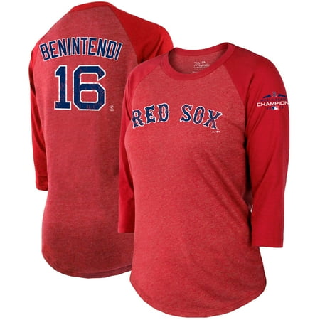 Red Sox World Series Champions Andrew Benintendi Boston Red Sox Majestic Threads Women's 2018 World Series Champions Name & Number 3/4-Sleeve Raglan T-Shirt - Red ()