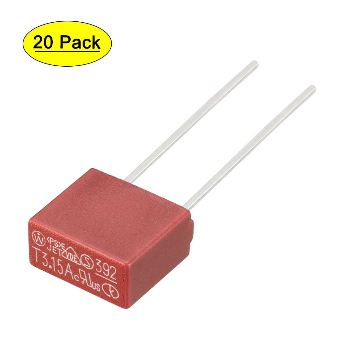 20Pcs DIP Mounted Miniature Square Slow Blow Micro Fuse T3.15A 3.15A 250V Red