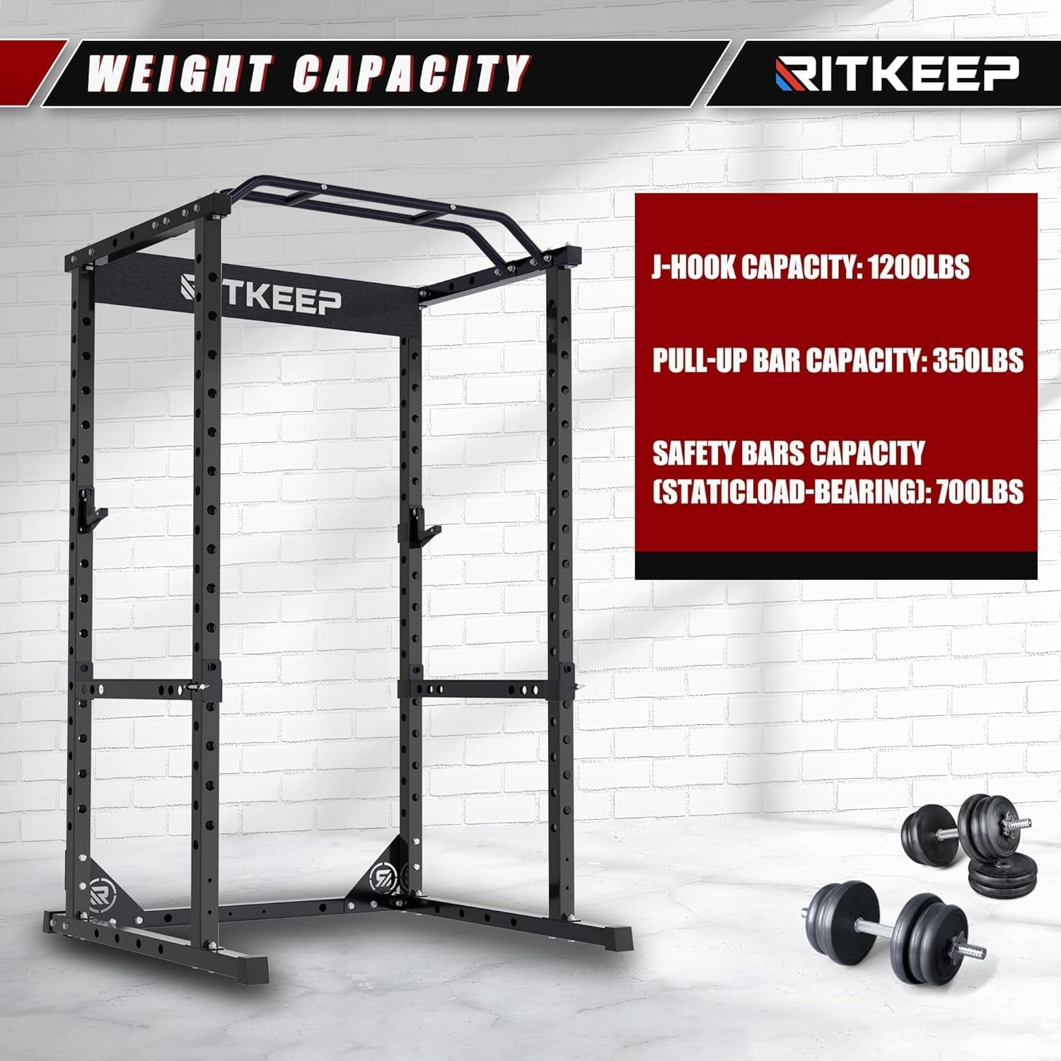 RitKeep Fitness Multi-Function Power Cage with Adjustable Bench for Strength Training