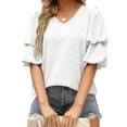 thumbnail image 3 of Giftesty Women's Summer Solid Color Double Puff Sleeve Blouses Summer Half Sleeve Dot Tops V Neck T-Shirts Blouse, 3 of 8