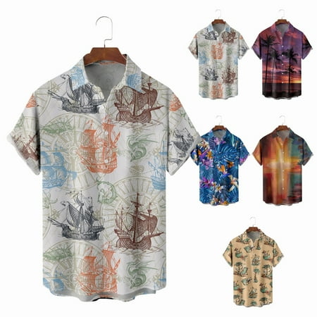 

Boys Collared Button Down Hawaii Shirts Regular Vacation Tops for Boys 5-14 Years