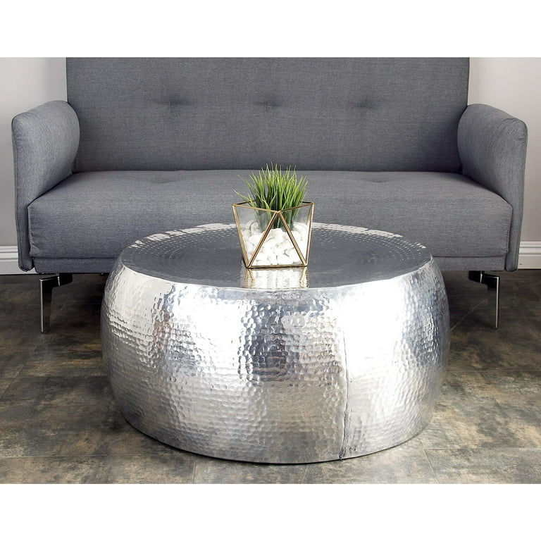 DecMode Contemporary Aluminum Pouf Inspired Coffee Table