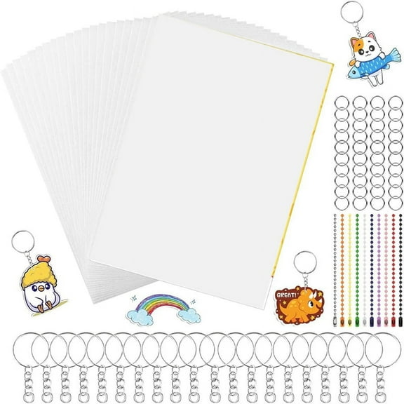 150PCS Shrinky Plastic Sheets Kit, Shrink Paper Keychain Kit for Kids Marking, DIY Ornaments or Craft