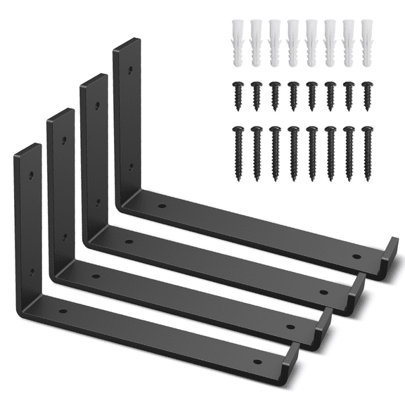 Butizone Metal Shelf Bracket 4 Pack, DIY Open Shelving, Black (7.25")