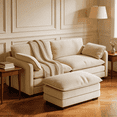 thumbnail image 2 of 74.8" Sectional Sofa With Washable Cover, Comfy 2 Seater L-Shaped Corduroy Fabric Couch with Reversible Ottoman & Deep Seat for Apartment,Beige, 2 of 11