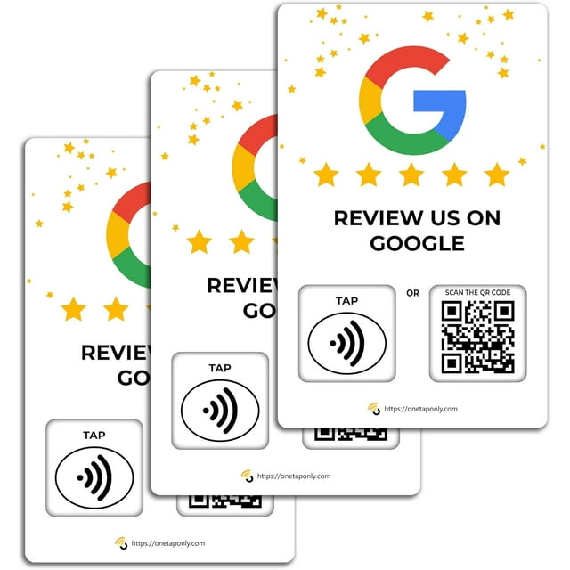 Étiquette Réutilisable Personnalisée-Tap/qr Carte de Review Google - 3 Packs Carte de Review Instantanée Google - Code QR et Cartes NFC pour Affaires, Google Tap Card