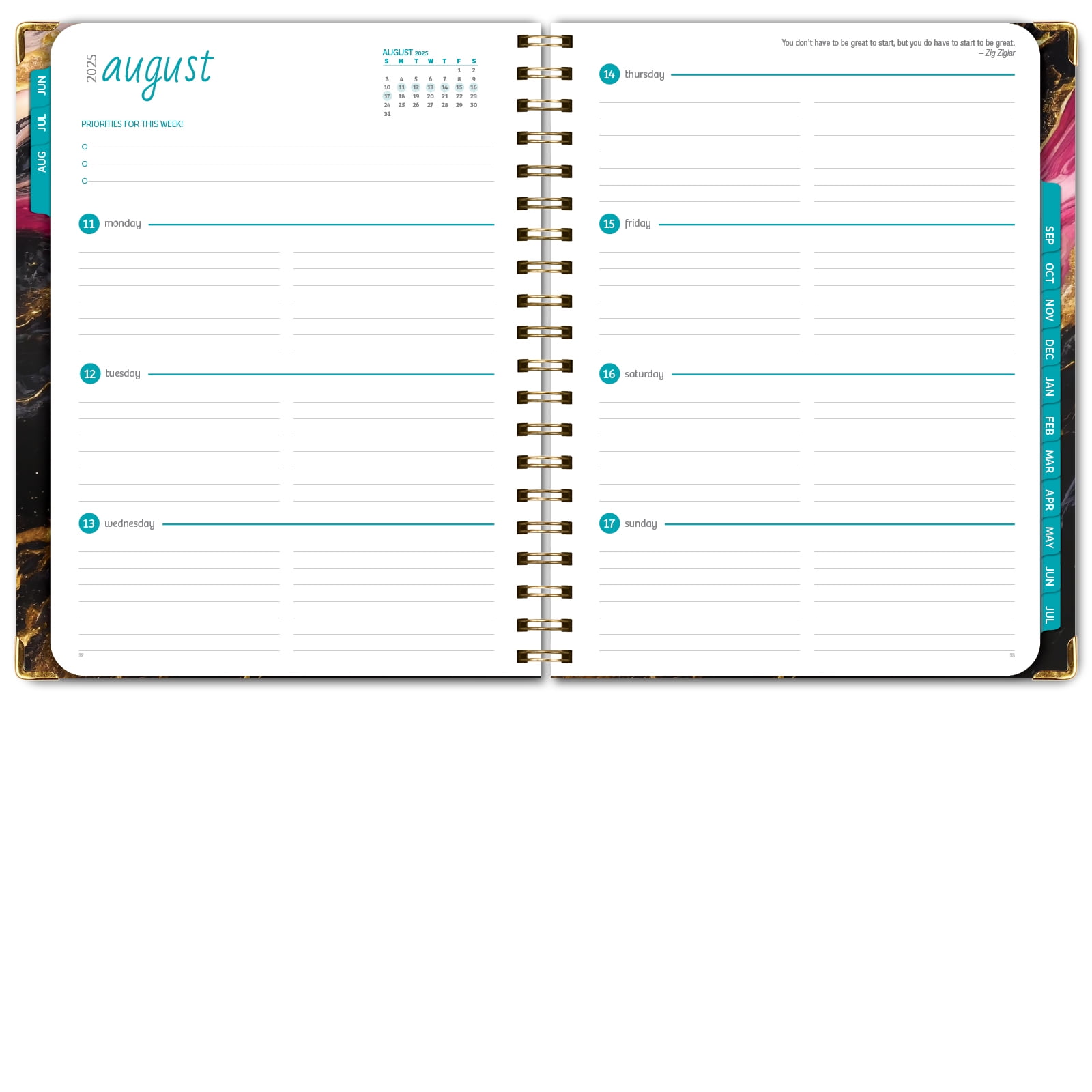 Academic Year 2025-2026 Planner, June 2025 - July 2026, 8.5"x11" Daily Weekly Monthly Planner Yearly Agenda, Hardcover, Bookmark, Pocket Folder and Sticky Note Set (Dark Gold Marble)