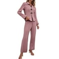 thumbnail image 2 of Pajamas for Women Set Ribbed Pajama Sets for Women Pullover V Neck Long Sleeve Sleepwear Matching Comfy Long Pants Outfits, 2 of 4