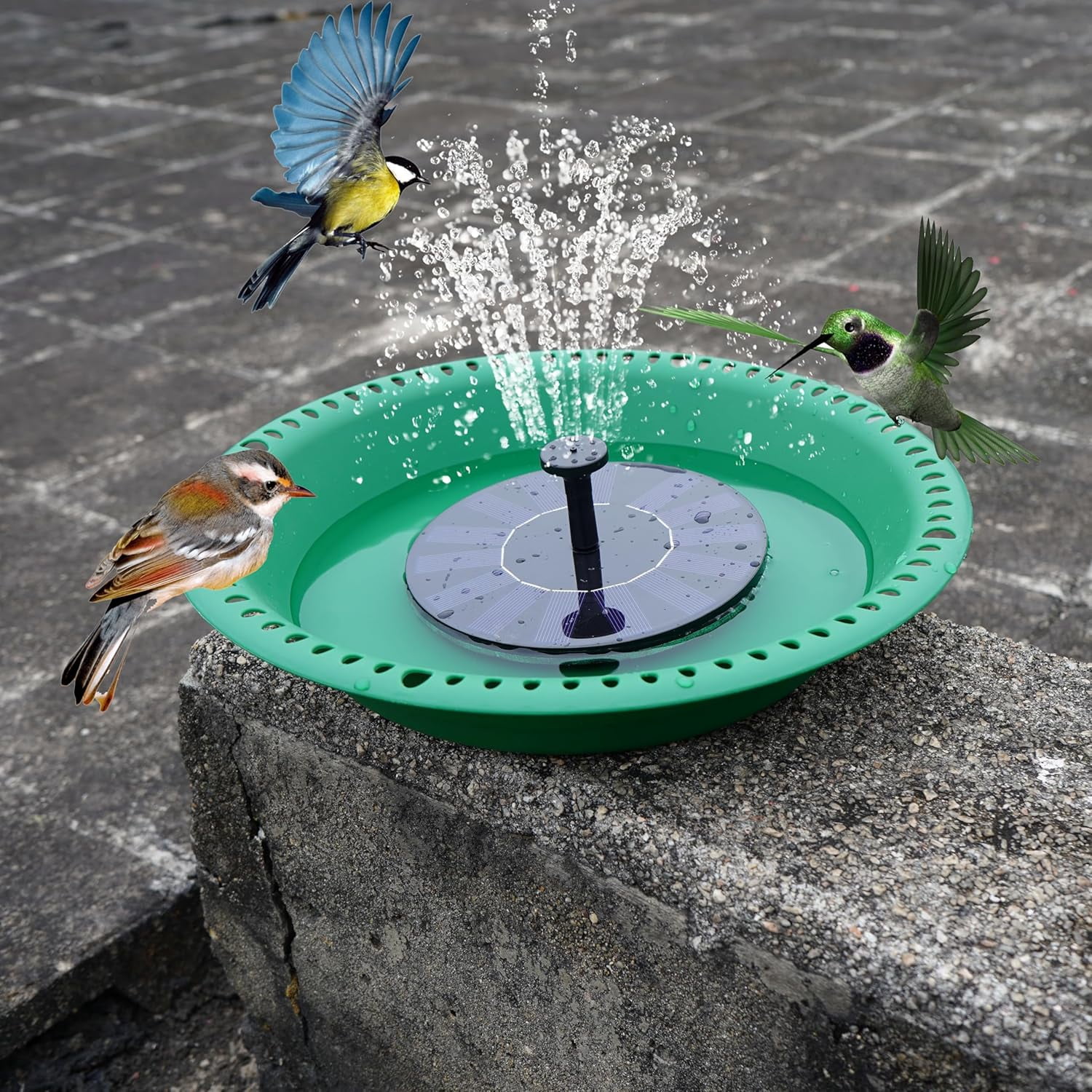 Sparklane - Bird Bath for Outside Heavy Duty, 14 inch BirdBath Bowl Only with 25” Rust-Proof Black Chains for Outdoor, Hanging Bird Bath Hanging Bird-Feeder for Garden Backyard Decor (Green 1 Pack)