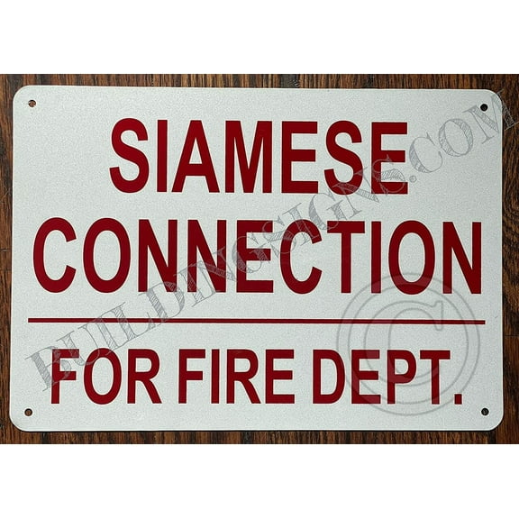 Siamese Connection for fire Department Sign (White, Reflective, Aluminium 7X10,Rust Free) (ref-2201)