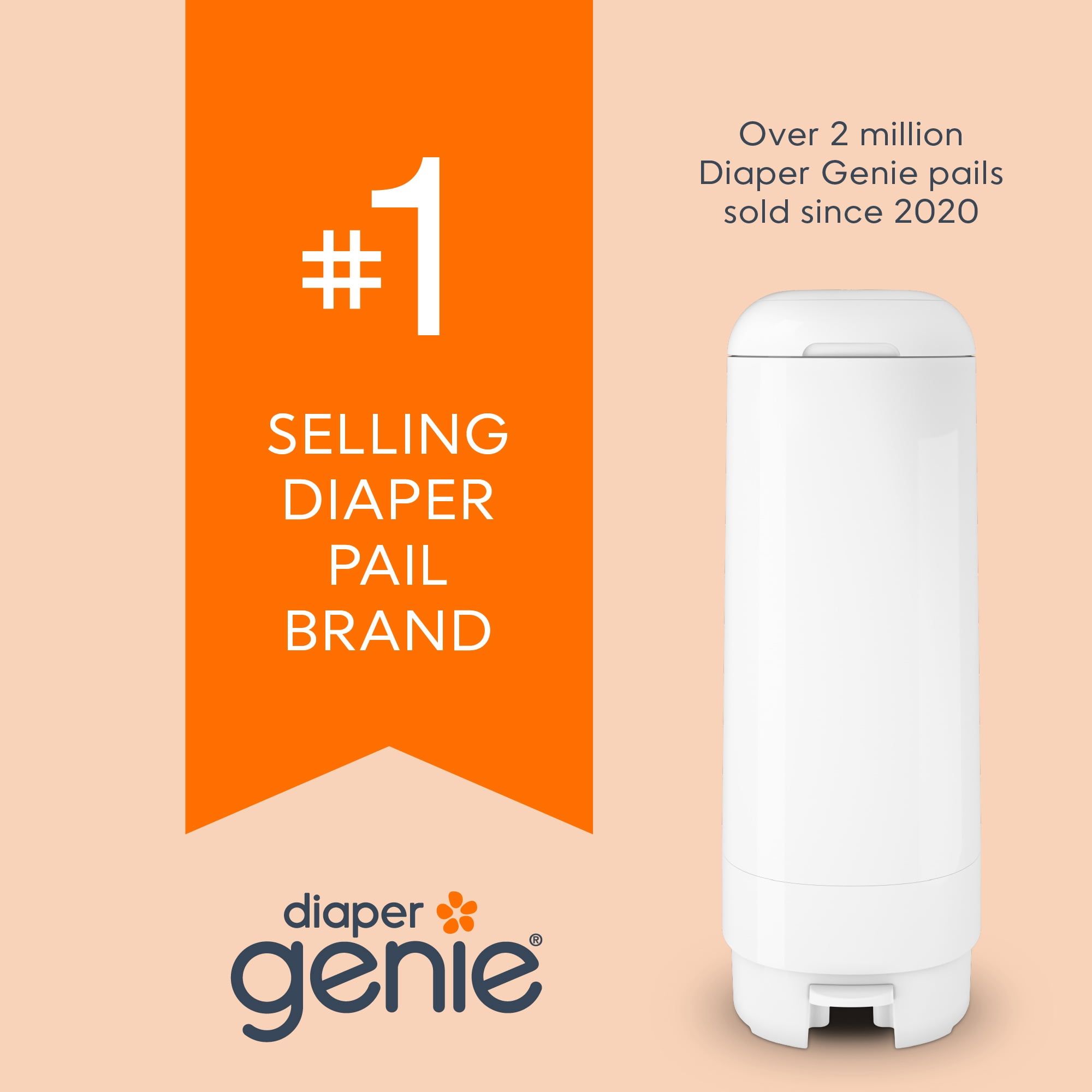 Diaper Genie Signature Pail, White, 1 Diaper Pail, 1 Easy Roll Refill 9 Bags, Infant