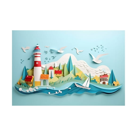 Canvas Wall Art - Ray Heere 'Paper Art Coastal Scene 9' Wall Art for Living Room, Bedroom, or Office Décor by Trademark Fine Art - 19 x 12 Inches