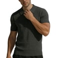 thumbnail image 3 of Men's Knit Cable Knit Textured Short Sleeve Collared Polo Shirt, Casual Slim Fit Top, Breathable Knitwear for Smart Casual Style and Everyday Wear Dark Gray S, 3 of 5