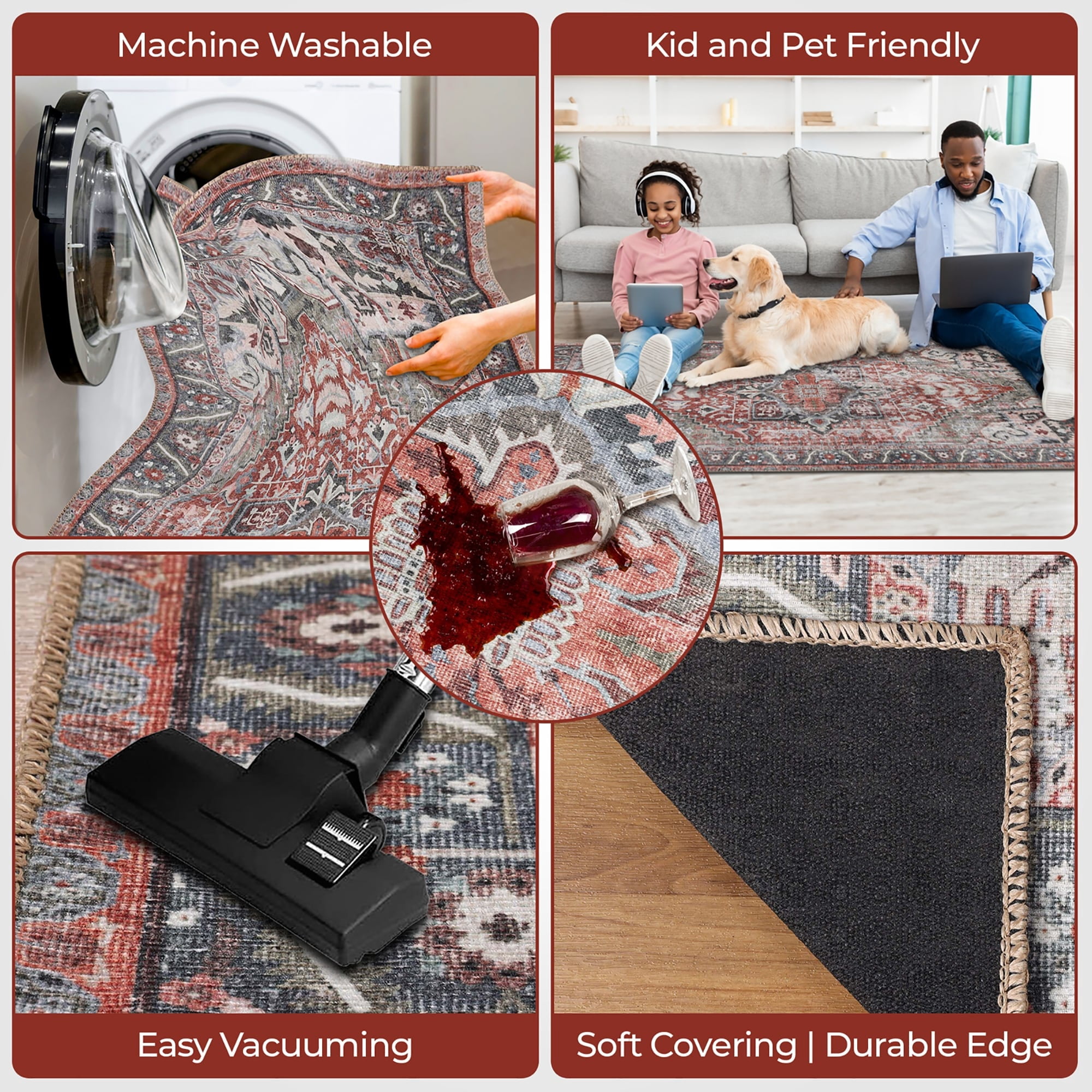 Superior Rustic Medallion Washable Indoor Area Rug, 3' 6" x 5' 6", Brown