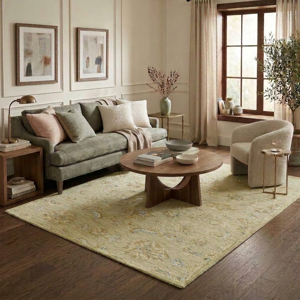 Ox Bay Elaine Floral Classic Hand-Tufted Wool Indoor Area Rug, Tea Green/Beige, 2' x 3'