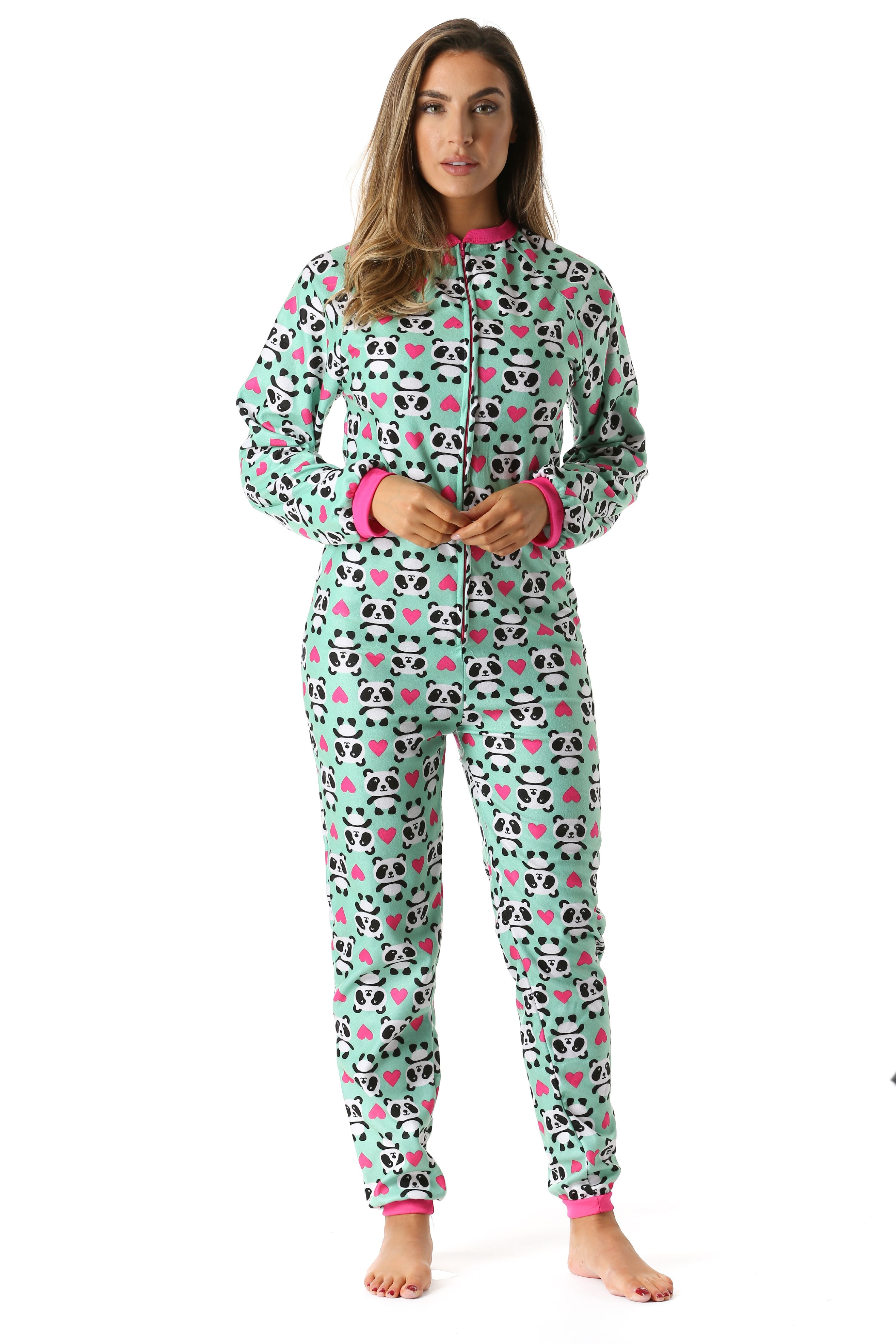 Just Love - just love printed flannel adult onesie/pajamas, panda love ...