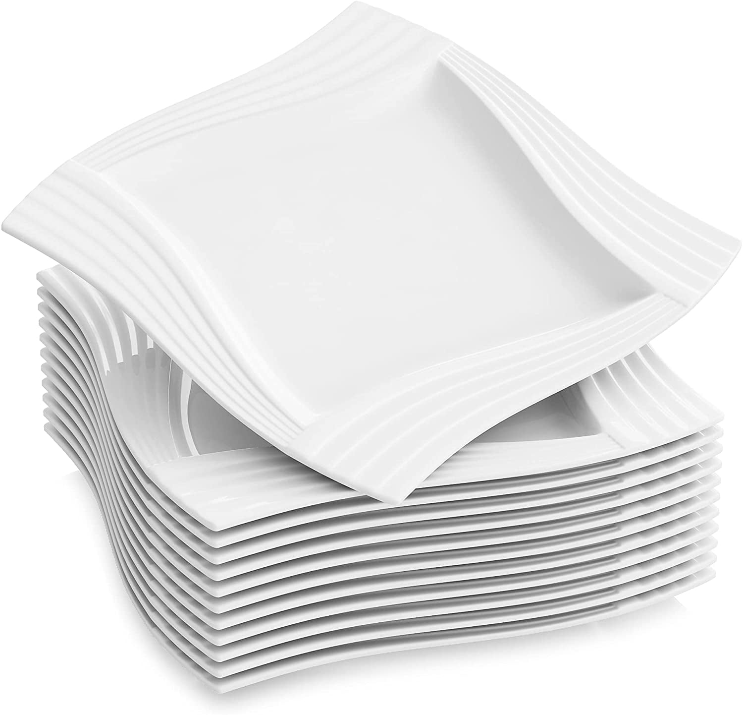 MALACASA Series Amparo 12-Piece 8 Dessert Plate Side Plate Ivory White Porcelain Serving Plate
