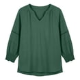thumbnail image 4 of Warop Women's V Neck 3/4 Sleeve Tops Solid Color Ruched Basic Business T Shirts Casual Loose Pullover Blouses, 4 of 5