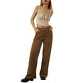 thumbnail image 7 of Sedceaty Women Casual Wide-leg Pants Solid Color High Waist Loose Trousers Khaki/Apricot, 7 of 7