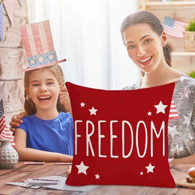 Patriotic Decor-Throw Pillow Covers 18x18in ,4th of July Linen Pillow Case for Independence Day,Memorial Day,Veteran's Day,USA,American Summer Outdoor Red White Blue Decorations