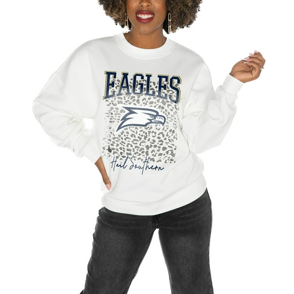 Women's Gameday Couture Georgia Southern Eagles White Oversized Drop Shoulder Fleece Drop Pullover Sweatshirt