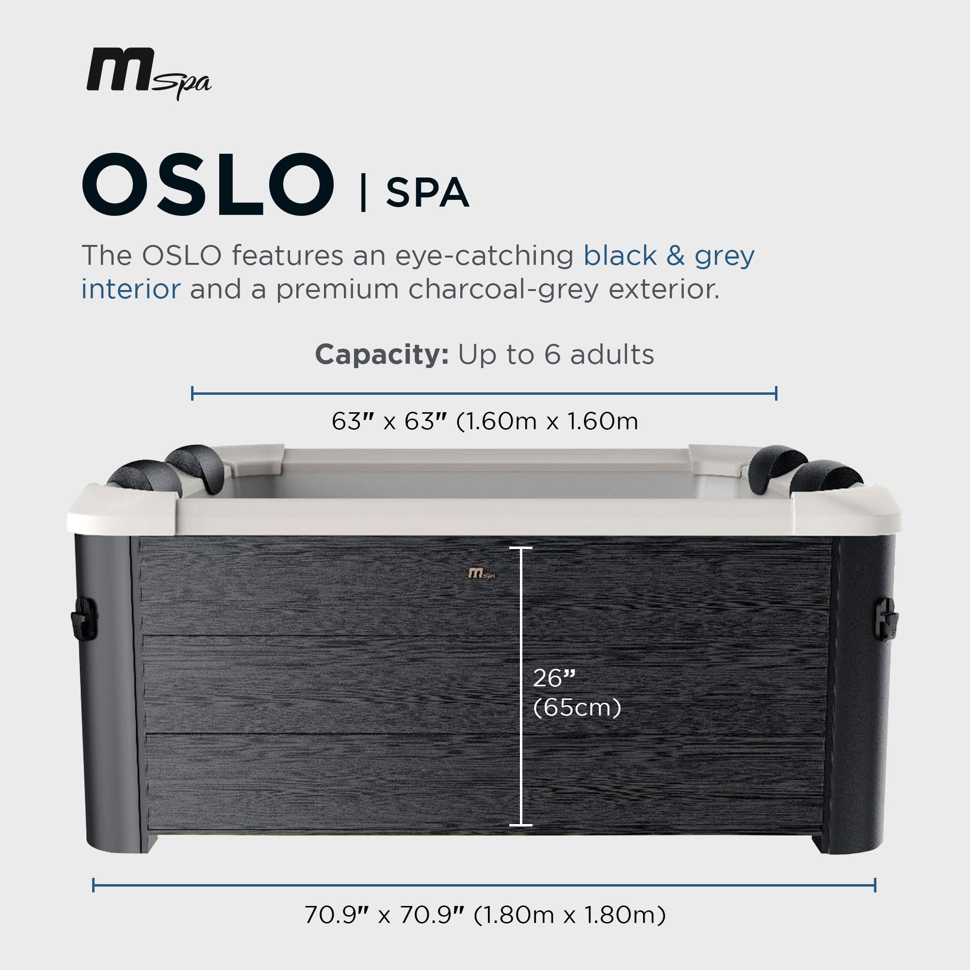 Open Box MSpa Oslo 6 Person Squared Hot Tub w/Hydro Massage Jets & LED Strip