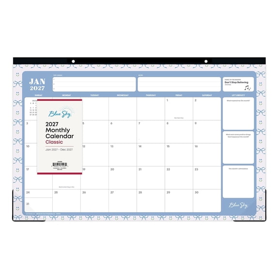 Blue Sky 2027 Monthly Desk Pad Calendar, January 2027 - December 2027, 17" x 11", Large Desktop Blotter, Perforated Pages, Corner Protectors, High Quality Paper, Clarice